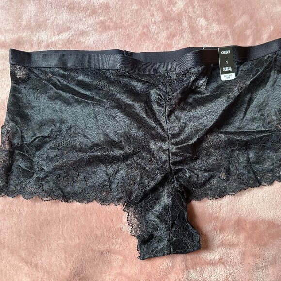 NWT Torrid Curve Size 1X Black Super Soft Lace Cheeky Mid-rise Panty w Lattice - Picture 2 of 6